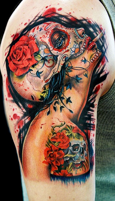 trippy sugar skull tattoo