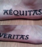 Gorgeous Pairs of Artistic Aequitas Veritas Tattoo on Outer Foot