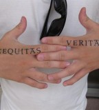 Awesome Boondock Saints Inspired Veritas and Aequitas on Pointer Fingers Tattoo Design