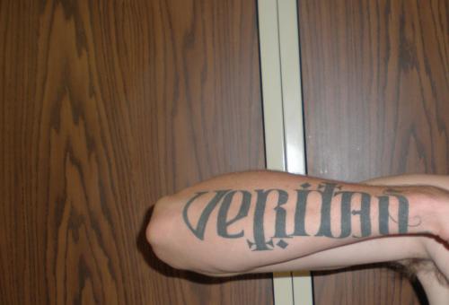 Must-See Men Lower Arm Artistic Aequitas Veritas Anagram Tattoo