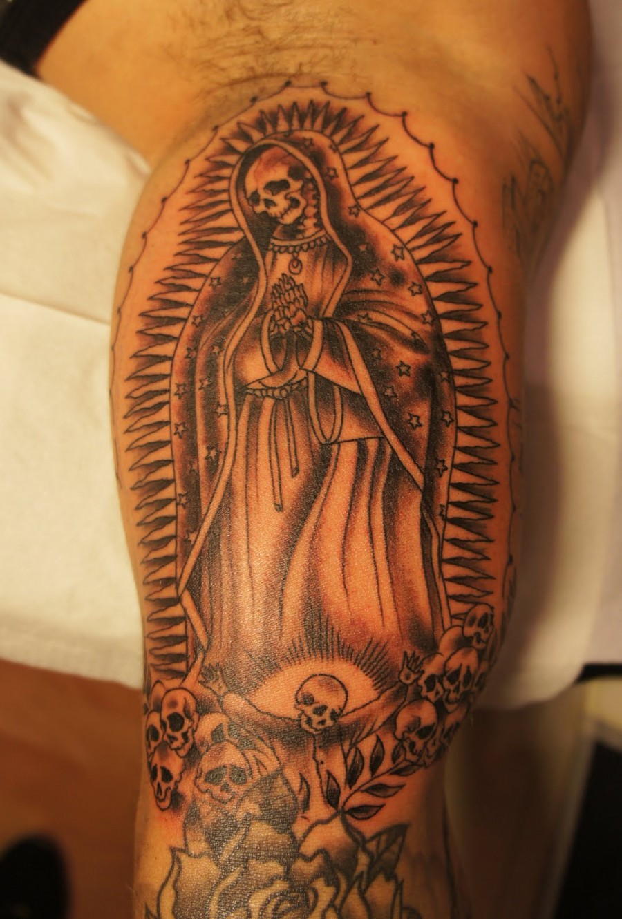 Skull Virgin Mary Arm Tattoo Design for Men – Religious Tattoos