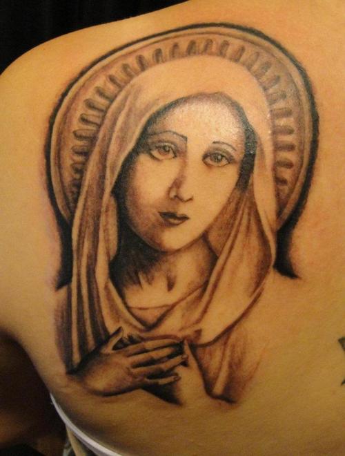 Virgin Mary with Honest Look Tattoo Design – Religious Tattoos