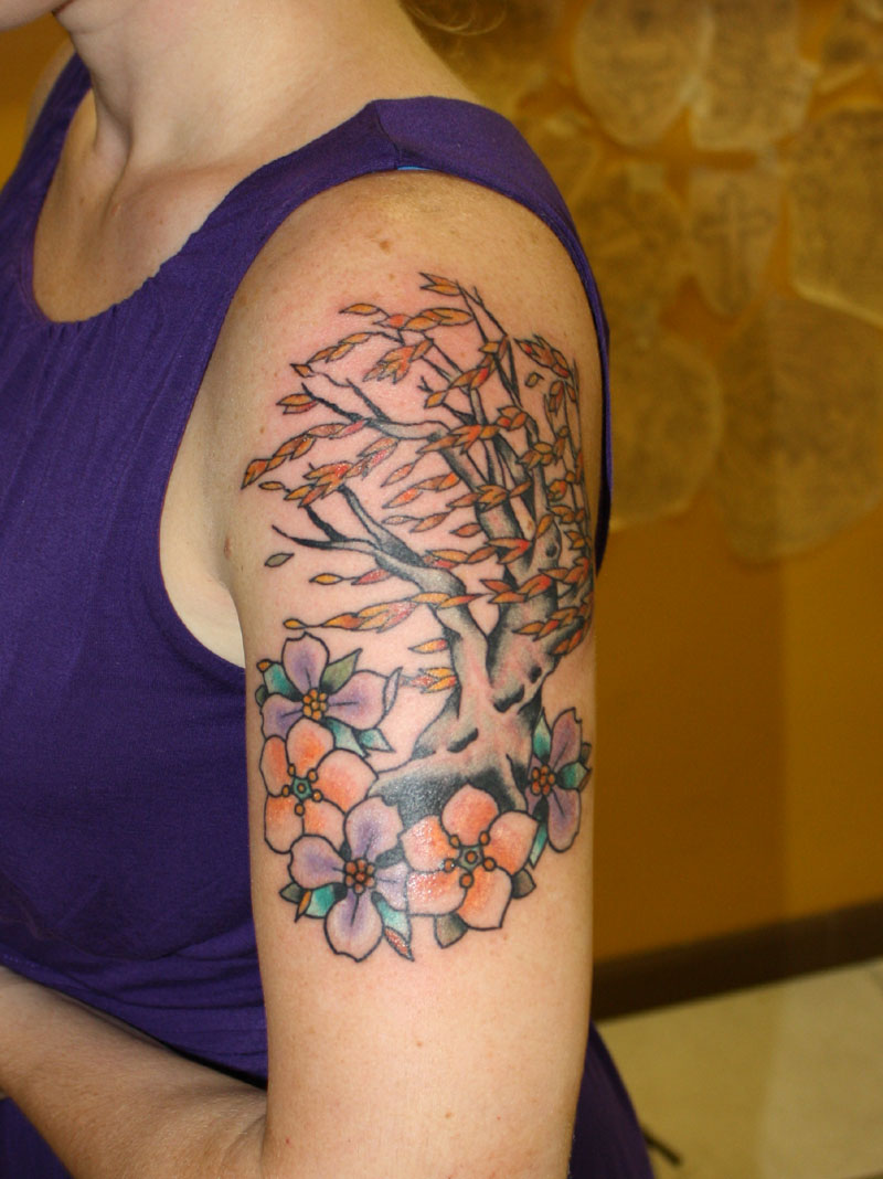 Weeping Willow in Bloom Tattoo on Forearm