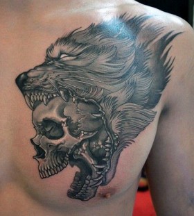 wolf and skull man tattoo wolf and skull man tattoo